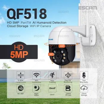 ESCAM QF518 5MP 1944P AI Гуманоид с Автоматическим Отслеживанием Беспроводная PTZ-Камера 3D Шумоподавление Onvif Домашняя IP-камера Безопасности