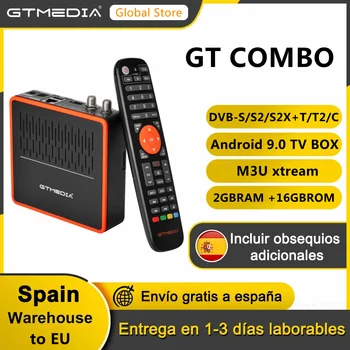GTMEDIA GT Combo 4K 8K Android 9,0 Smart TV BOX DVB-S2 T2 Кабель 2G + 16G Спутниковый ресивер Поддержка M3U Ccam Встроенный Wifi PK GTC
