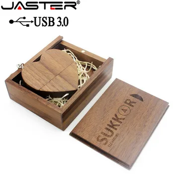 JASTER USB 3,0 с коробкой деревянная модель сердца любви usb флэш-накопитель memory Stick 64 ГБ 16 ГБ 32 ГБ 4 ГБ свадебные подарки бесплатный пользовательский логотип
