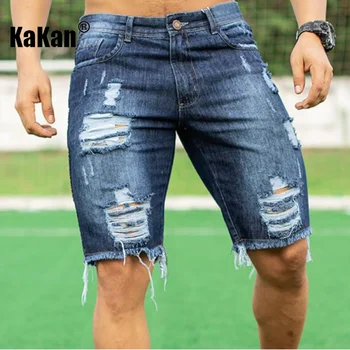 Kakan - Новая мужская одежда в европейском и американском стиле, облегающие джинсы, летние джинсы с матовыми синими шортами K01-3229