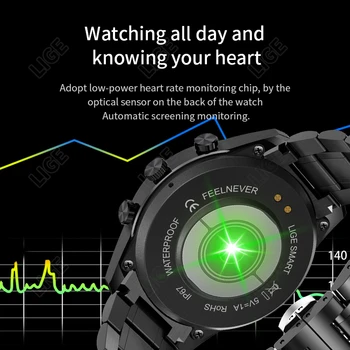 LIGE Bluetooth Вызов Смарт-Часы Для Мужчин, Будильник для измерения артериального Давления, Спортивные, Фитнес-Водонепроницаемые Музыкальные Мужские Смарт-Часы Для Android IOS 3