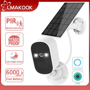 LMAKOOK 5MP Камера Наблюдения на Солнечной Батарее WiFi CCTV Security Наружная IP-камера Встроенная Перезаряжаемая Камера с питанием от аккумулятора iCSee