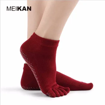 MeiKan профессиональные женские противоскользящие носки для йоги с пятью носками, изысканные хлопковые носки для фитнеса, дышащая резинка, обертывание пальцев