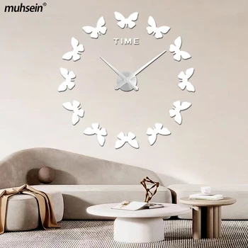 Muhsein Home Decor Настенные часы своими руками Черное Золото Серебро Акриловое Зеркало Настенная наклейка Часы Большого Размера С Бесшумным Механизмом Настенные часы