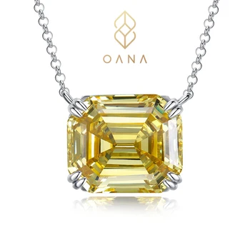 OANA Fashion Простое серебро 925 пробы, желтый бриллиант, Прямоугольная Пагода, Высокоуглеродистый бриллиант, Женское ожерелье, подвеска на ключице