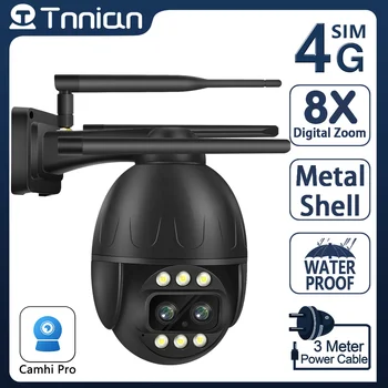 Tnnian 6K 12MP 4G SIM-карта с Двумя Объективами Металлическая PTZ-Камера AI Отслеживание человека Система видеонаблюдения 5G WIFI Камера Camhi Pro