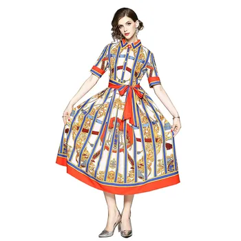 YUZACDWX 2023, Летнее новейшее платье, элегантная женская рубашка с коротким рукавом и цветочным принтом, платье с бантом, Дизайнерское платье для подиума