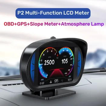 Автомобильный HUD Двойная Система OBD2 GPS 7 Цветов Автомобильный Головной Дисплей 4 Дюйма Температура воды Масла Спидометр Измеритель Наклона Дисплей Охранной Сигнализации