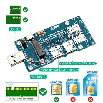 Адаптер NGFF (M.2) к USB 3.0 с дополнительным питанием и слотом для двух NANO SIM-карт для модуля 3G/4G/5G