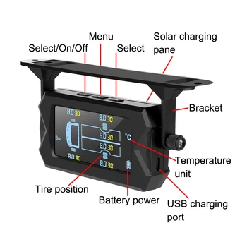 Беспроводная Солнечная Цифровая ЖК-сигнализация Система контроля давления в шинах с 6 внешними датчиками Car RV Truck TPMS 2