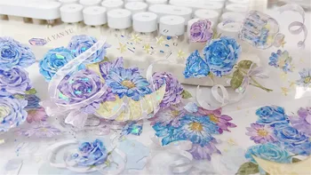 Винтажная Голубая роза, Ромашка, Васи, ПЭТ-лента с цветочным рисунком для изготовления открыток, наклейки для скрапбукинга 