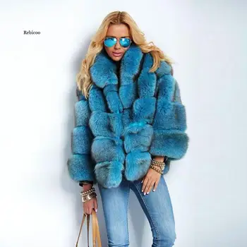 Высококачественная зимняя женская экологичная шуба из лисьего меха с воротником, куртка из натурального меха, теплая роскошная куртка на заказ, женское пальто