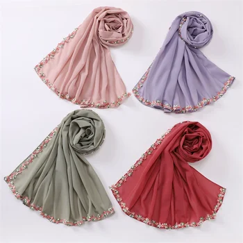 Высококачественные Модные мусульманские шифоновые шали-хиджабы с пузырями, Роскошные пляжные летние шарфы-хиджабы с цветочным обручем и цепочкой, исламские шарфы-хиджабы в Рамадан