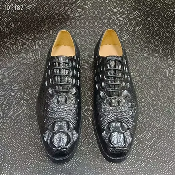 Деловой повседневный стиль, мужская модельная обувь из натуральной крокодиловой кожи, аутентичная экзотическая кожа аллигатора, мужские черные оксфорды на шнуровке