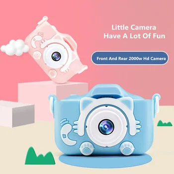 Детская Цифровая камера с 32 ГБ TF-картой HD 1080P, 2 дюймовые Камеры с милым котом, Встроенные Игровые развивающие игрушки, Мини-фотокамера
