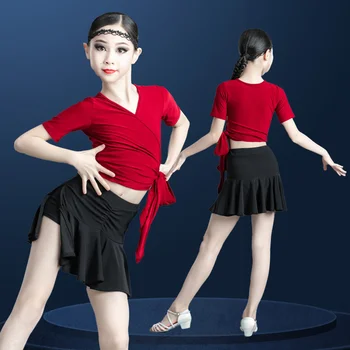 Детская юбка для латиноамериканских танцев для девочек, новое тренировочное платье для летних соревнований 