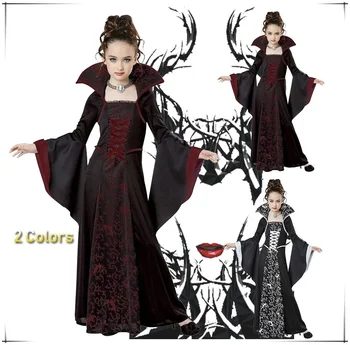 Детский костюм на Хэллоуин для девочек с Расклешенными рукавами, Королевский Костюм Вампира, Средневековое платье с длинными рукавами для Девочек, Костюм для Вечеринки, Косплей