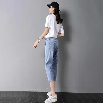 Женские джинсы Harlan в корейском стиле длиной до икр, Весенне-летние модные уличные брюки Y2k с высокой талией и вышивкой, Укороченные брюки 1