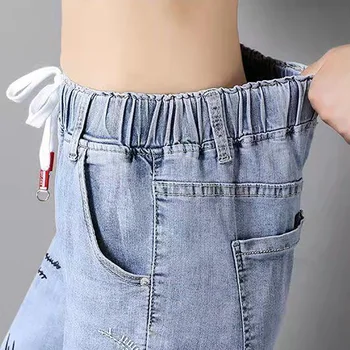 Женские джинсы Harlan в корейском стиле длиной до икр, Весенне-летние модные уличные брюки Y2k с высокой талией и вышивкой, Укороченные брюки 4