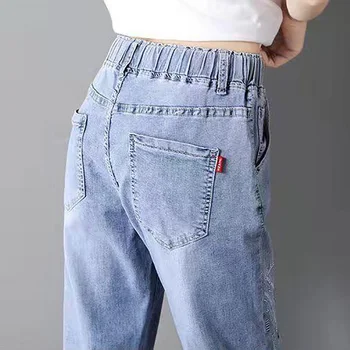 Женские джинсы Harlan в корейском стиле длиной до икр, Весенне-летние модные уличные брюки Y2k с высокой талией и вышивкой, Укороченные брюки 5