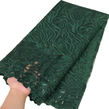 Зеленая Африканская Кружевная ткань 5 Ярдов, тюль с блестками, Молочный слик, Нигерийское французское кружево, Материал для пошива свадебного платья LY3118