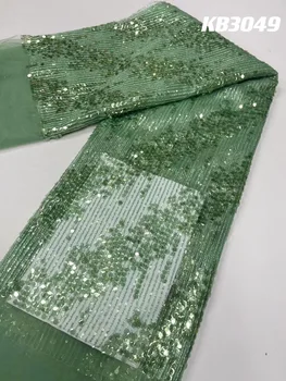 Зеленая Кружевная ткань с бисером и кружевной тканью, вышитой золотыми блестками, Новейшая кружевная ткань Высокого качества 2023, Кружевная сетка KB3049