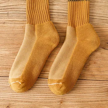 Зимние мужские носки-трубочки из 100% хлопка в стиле Харадзюку, ретро, Толстые теплые полосатые длинные махровые носки больших размеров, 5 пар 2