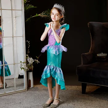 Костюм Русалочки для девочек, Детское платье Принцессы на День Рождения, Хэллоуин, Детская Летняя Праздничная одежда Ariel