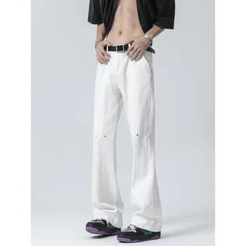 Летние Черные Белые Джинсы, Мужские Облегающие Модные Повседневные прямые джинсы, мужская Уличная одежда, Корейские Расклешенные брюки, Мужские джинсовые брюки M-2XL