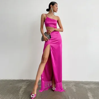 Лето 2022, Новое дизайнерское платье Sense, Асимметричное платье с кисточками в нише, женское платье во французском стиле, длинное платье