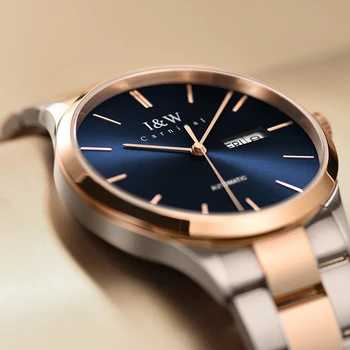 Модные золотисто-синие Автоматические часы Люксового бренда I & W, Японские механические часы с двойным Календарем, Сапфировые механические часы мужские 2021