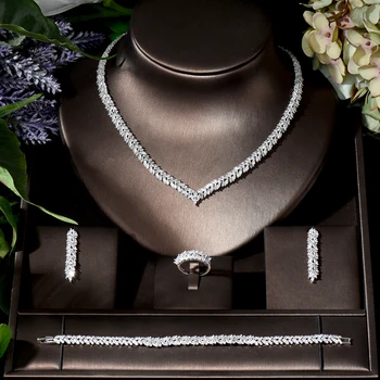 Модный женский свадебный ювелирный набор в форме простого листа, ожерелье и серьги с фианитами, Дубай, Нигерия, свадебные аксессуары, бижутерия N-840 0