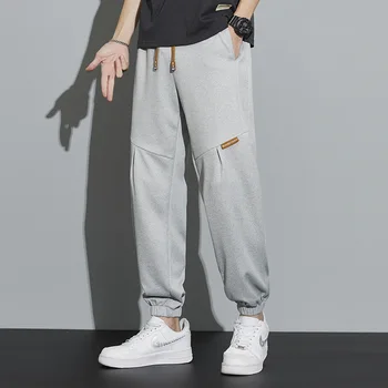 Мужские Весенние однотонные Повседневные брюки со Шнурком из 100% полиэфирного волокна, Свободные штаны для Бега, Спортивные штаны Хай-стрит Harajuku, мужские 1