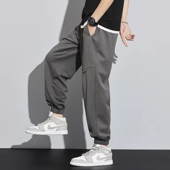 Мужские Весенние однотонные Повседневные брюки со Шнурком из 100% полиэфирного волокна, Свободные штаны для Бега, Спортивные штаны Хай-стрит Harajuku, мужские 3