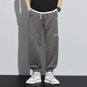 Мужские Весенние однотонные Повседневные брюки со Шнурком из 100% полиэфирного волокна, Свободные штаны для Бега, Спортивные штаны Хай-стрит Harajuku, мужские 4
