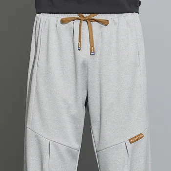 Мужские Весенние однотонные Повседневные брюки со Шнурком из 100% полиэфирного волокна, Свободные штаны для Бега, Спортивные штаны Хай-стрит Harajuku, мужские 5