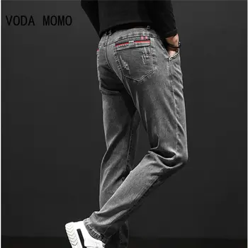 Мужские Классические флисовые джинсы Regular Fit, деловые модные Свободные повседневные брюки-стрейч, мужские брендовые брюки с бархатной подкладкой, теплые брюки 0