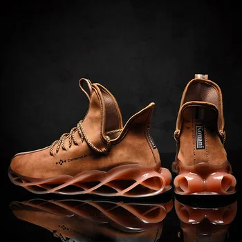 Мужские кроссовки для бега, Водонепроницаемые кожаные кроссовки, Уникальная подошва с лезвиями, высококачественная амортизирующая уличная спортивная обувь для бега трусцой