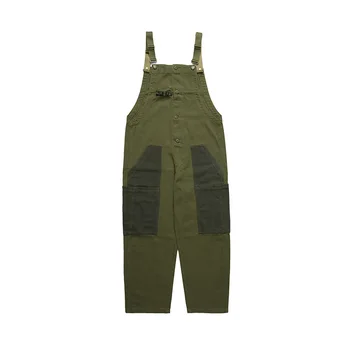 Новинка весны, мужской армейский зеленый комбинезон в японском винтажном стиле в стиле пэчворк, повседневные брюки с большими карманами