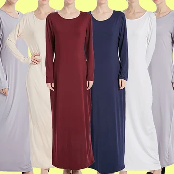 Новое Женское платье с низом из молочного шелка, базовое Внутреннее Эластичное Простое женское платье с низом, Мусульманское базовое Тонкое Элегантное платье с длинным рукавом