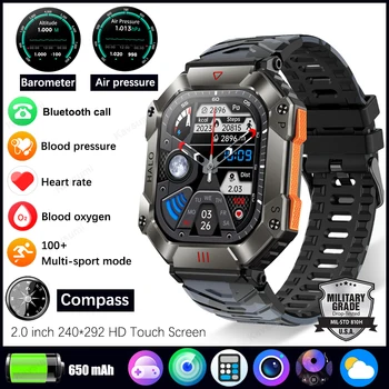 Новые прочные военные смарт-часы для мужчин, фитнес-часы, Bluetooth-вызов, Компас, давление воздуха, Спортивные смарт-часы для Android IOS