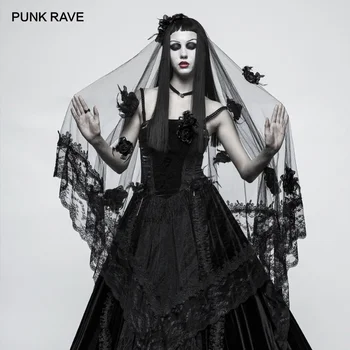 Панк-рейв-готический женский головной убор для новобрачных, таинственная 3D роза, панк-свадебное длинное черное кружевное украшение, викторианская вуаль