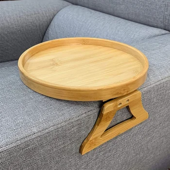 Переносной столик с подлокотником для дивана, приставные столики из бамбука для удаленных напитков, Телефон, Домашний поднос с подлокотником, Диван-столик