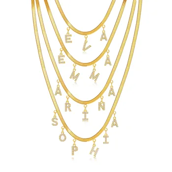 Персонализированное ожерелье с инициалами из Циркония на заказ, Подвеска с буквами, Цепочка-чокер в виде змеи в елочку, ювелирные изделия из нержавеющей стали