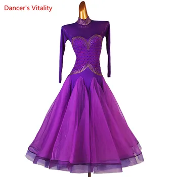 Платье для бальных танцев, одежда для танцев вальс танго, платья с высоким воротником и длинными рукавами для девочек, детская женская одежда для соревнований