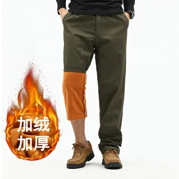 Плотные зимние брюки, теплые брюки для мужчин, классический стиль, деловая мода, Обычные прямые повседневные брюки, мужские, цвета Хаки, Зеленый, черный 0