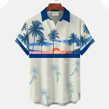 Пляжная рубашка Для Мужчин, Модная Летняя Мужская Рубашка с коротким рукавом, Свободная Негабаритная Гавайская Мужская Одежда, Повседневная праздничная Футболка, Топы