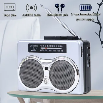 Портативное Магнитофонное устройство Ретро FM AM-Радиоплеер Walkman Recorder с гарнитурой, Поддержка встроенного динамика, Встроенный/Внешний микрофон