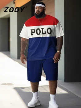 Принт ZOOY, размер 4XL-9XL, обхват груди 200 см, 2 комплекта мужской футболки с коротким рукавом + мужские брюки, летний повседневный комплект футболок размера плюс