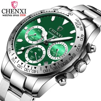 Роскошные мужские часы CHENXI, лучший бренд, наручные часы из нержавеющей стали, мужские деловые Водонепроницаемые, со светящимся хронографом, Кварцевые мужские часы
